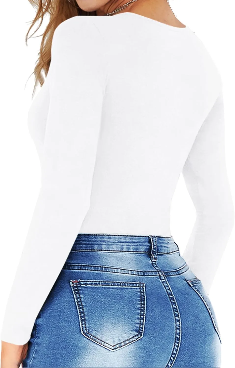 MANGOPOP Round Neck Short Sleeve Long Sleeve Bodysuits for Women Basic Body Suit Shirts Tops