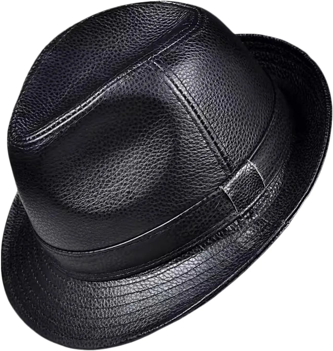 Men Fedora Trilby Hat Classic Leather Panama Hat Jazz Cap Vintage Gentleman Hat Gangster Party Hat
