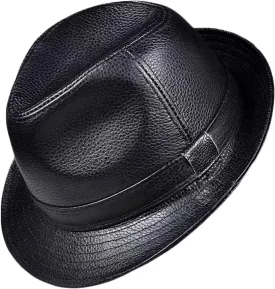 Men Fedora Trilby Hat Classic Leather Panama Hat Jazz Cap Vintage Gentleman Hat Gangster Party Hat
