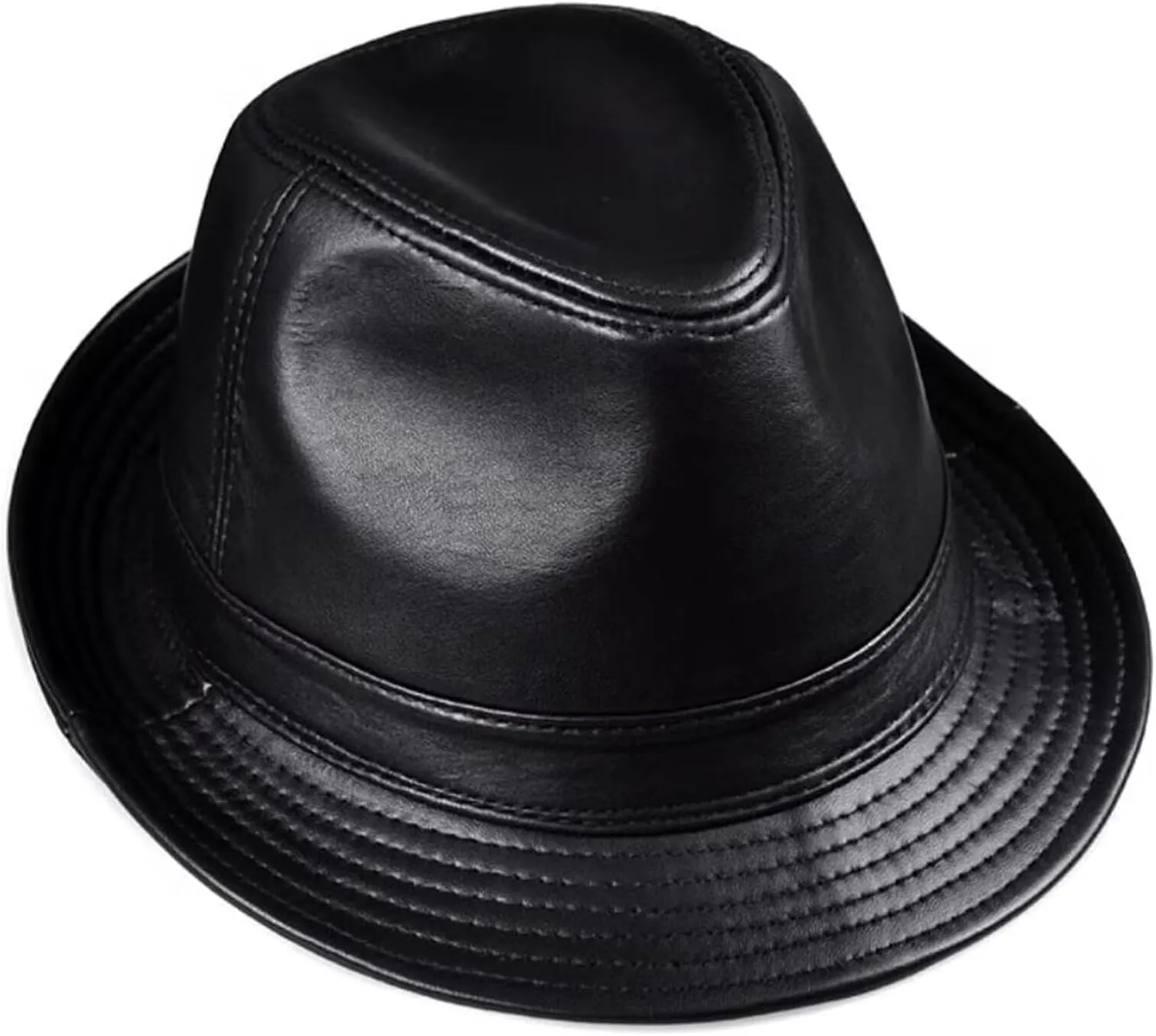 Men Fedora Trilby Hat Classic Leather Panama Hat Jazz Cap Vintage Gentleman Hat Gangster Party Hat