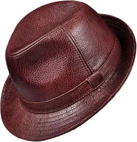 Men Fedora Trilby Hat Classic Leather Panama Hat Jazz Cap Vintage Gentleman Hat Gangster Party Hat