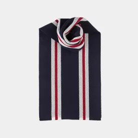 Merino Wool Scarf with Red Stripes in Blue