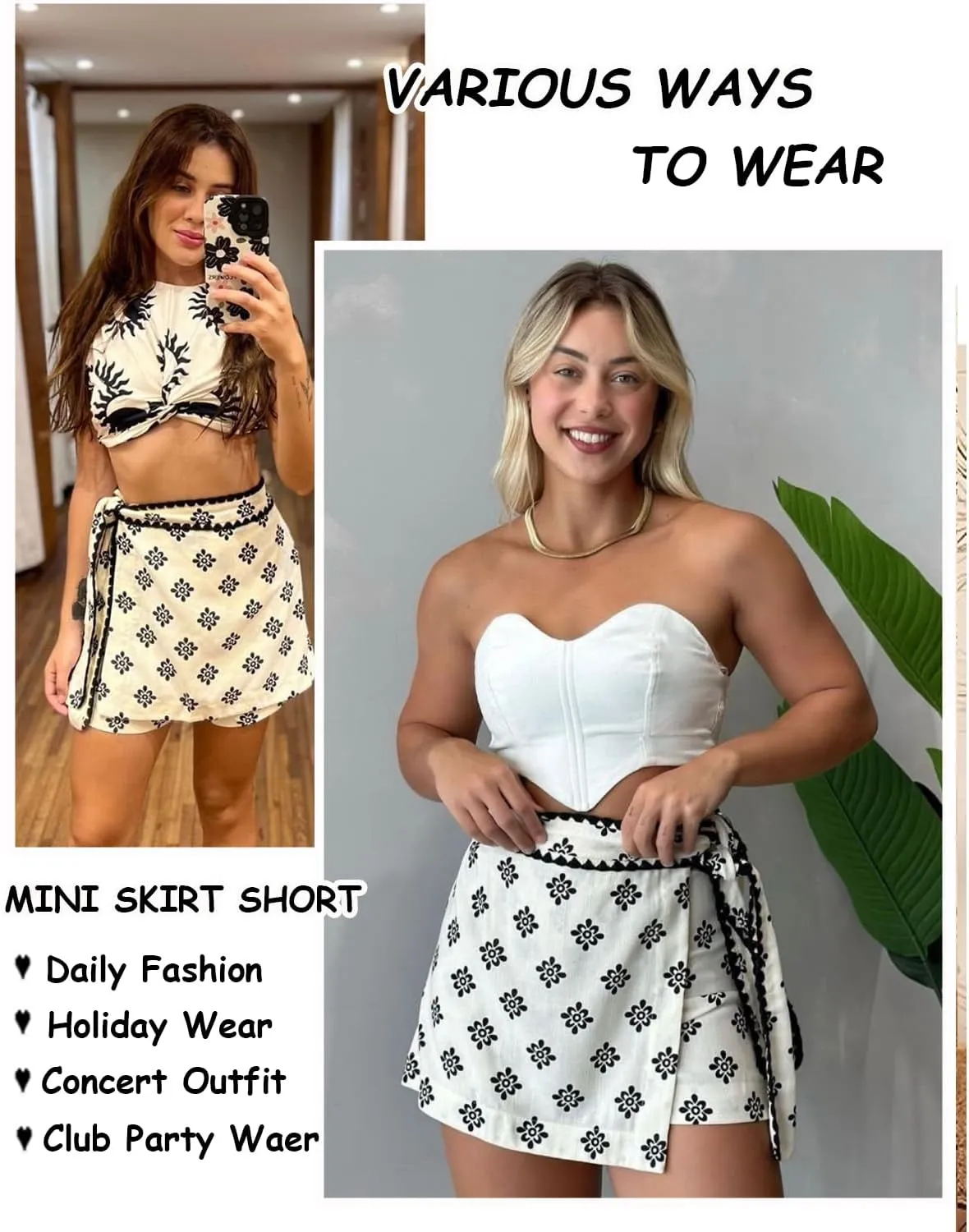 Mini Wrap Skirt Short for Women Flowy Bodycon Print Elastic Waist Fall Casual Beige Skort