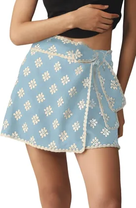 Mini Wrap Skirt Short for Women Flowy Bodycon Print Elastic Waist Fall Casual Beige Skort