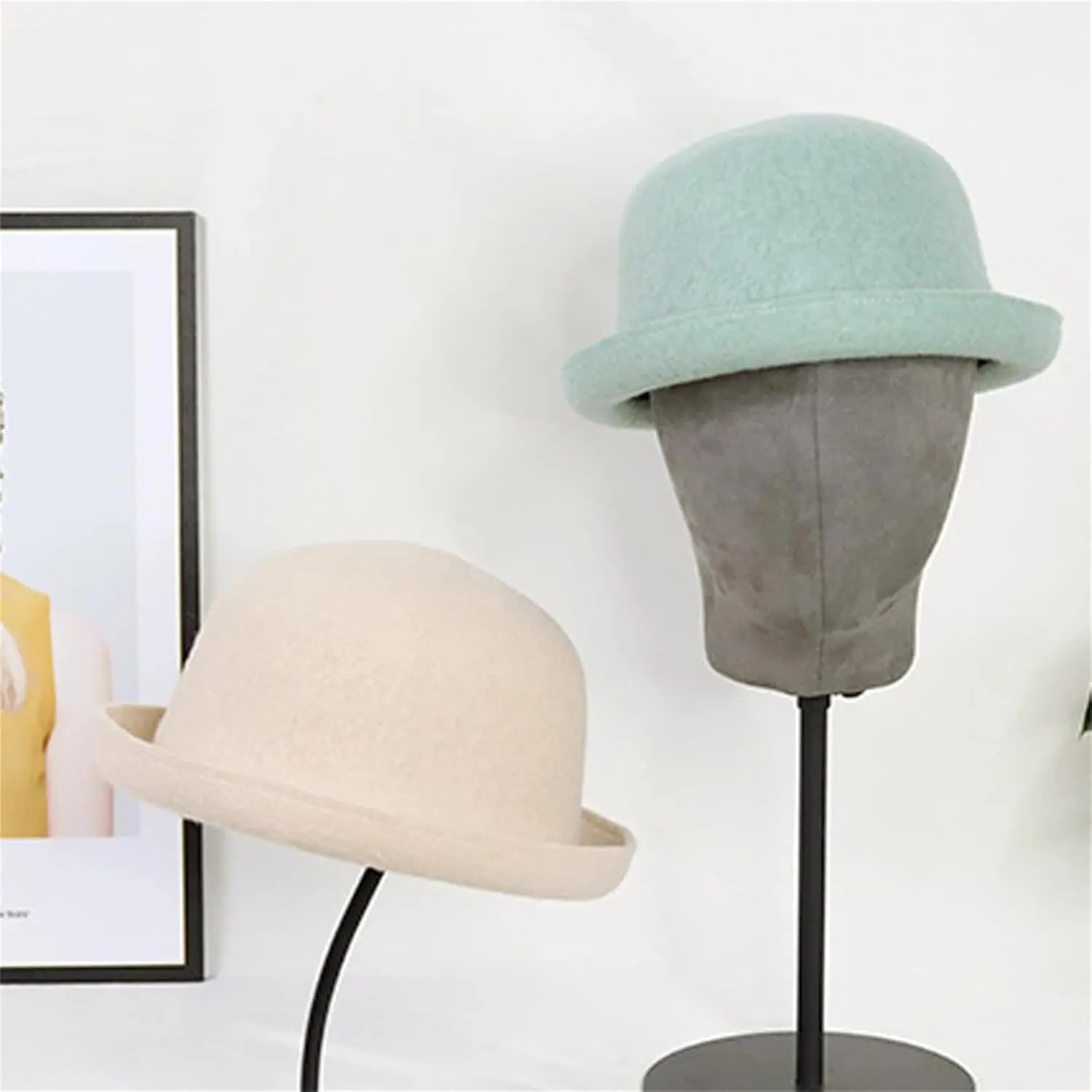 Mnjyihy Women Men Wool Dome Fedoras Hats Solid Color Jazz Cap Elegant Ladies Party Bowler Hats