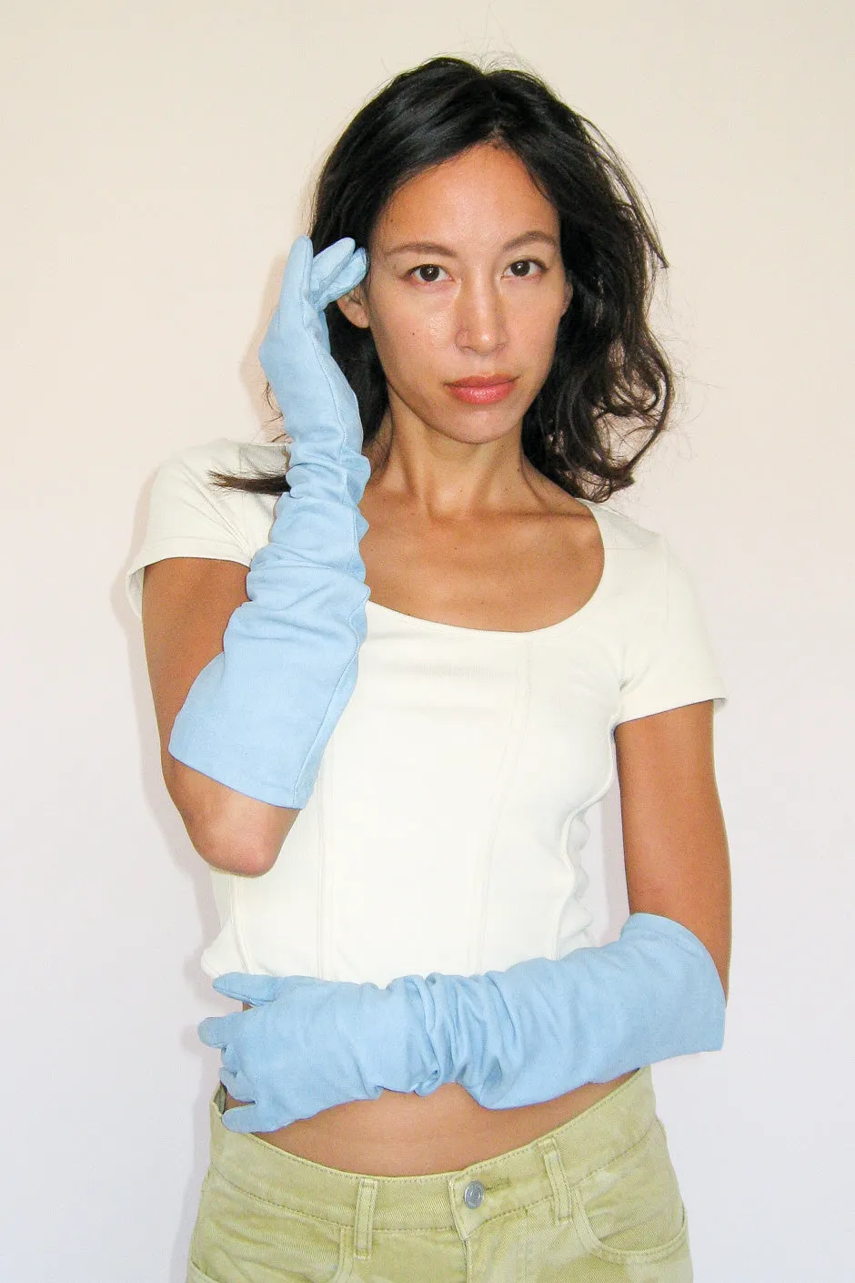 Moonlight Gloves in Distressed Cyan Lambskin