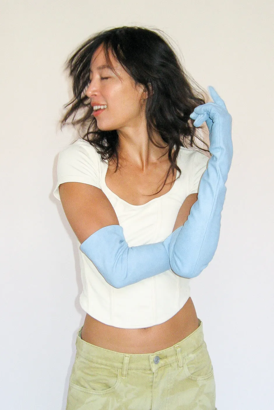 Moonlight Gloves in Distressed Cyan Lambskin
