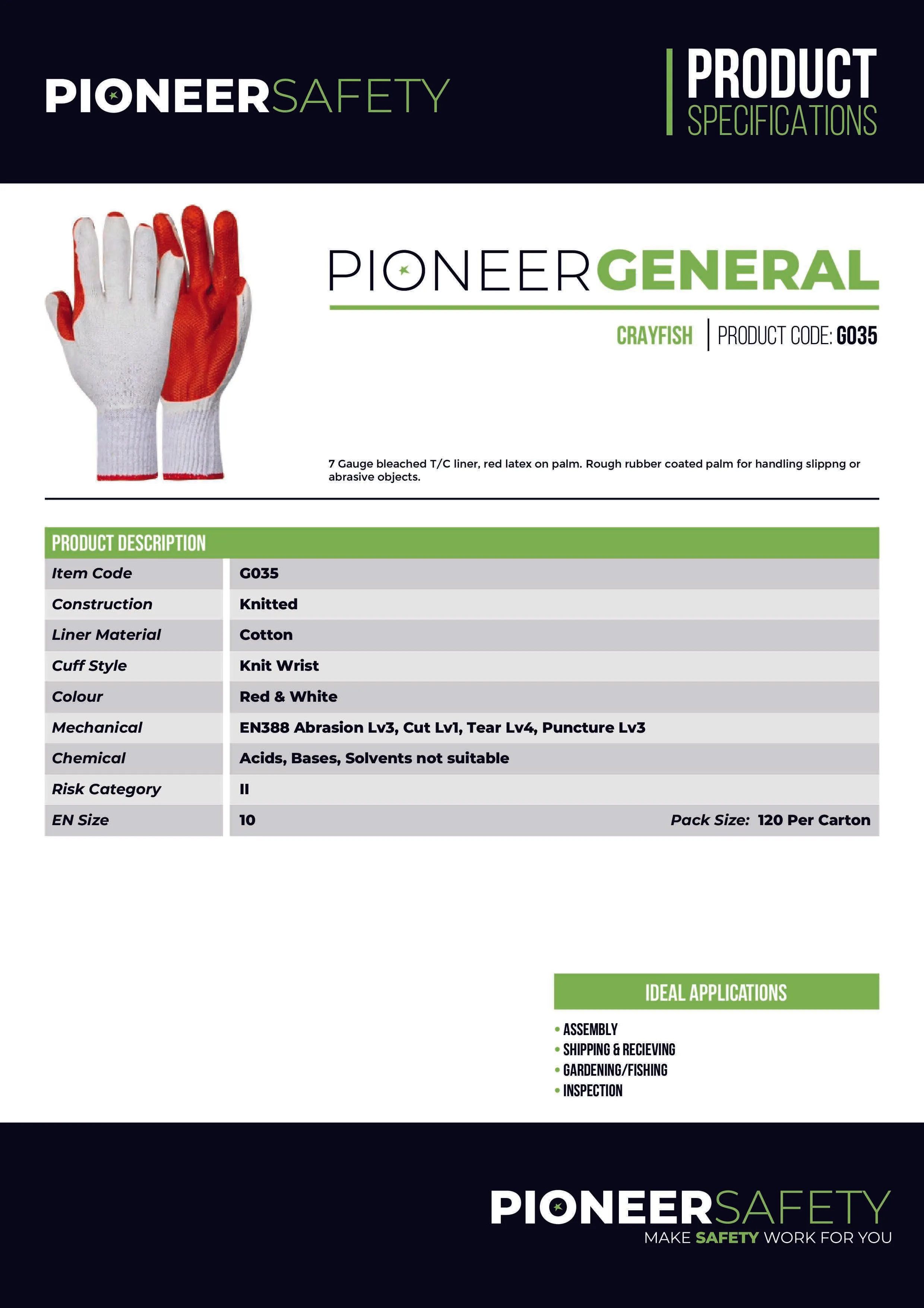 PIONEER SAFETY Crayfish Cotton Crochet Gloves Multi Purpose G035