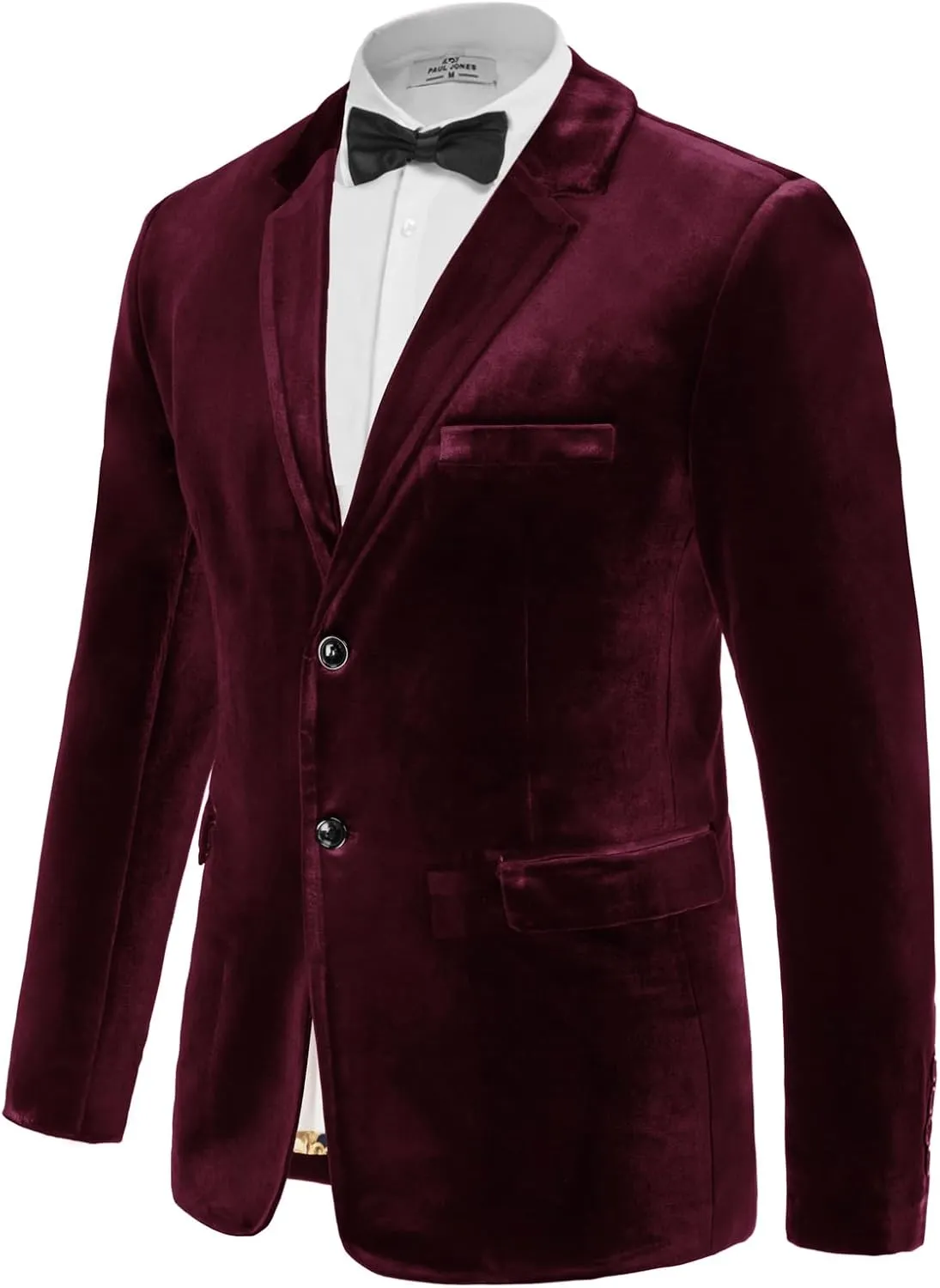 PJ PAUL JONES Mens Velvet Blazer Two Button Sport Coat Solid Slim Fit Suit Jacket for Dinner Prom Wedding