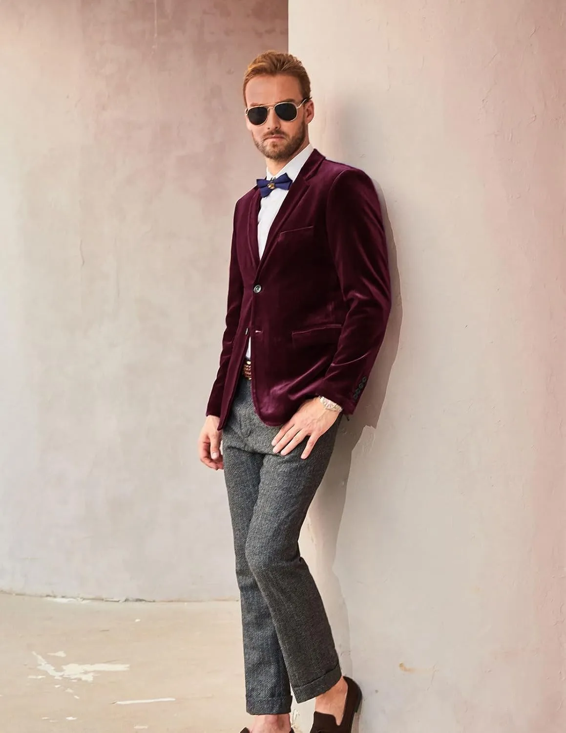 PJ PAUL JONES Mens Velvet Blazer Two Button Sport Coat Solid Slim Fit Suit Jacket for Dinner Prom Wedding