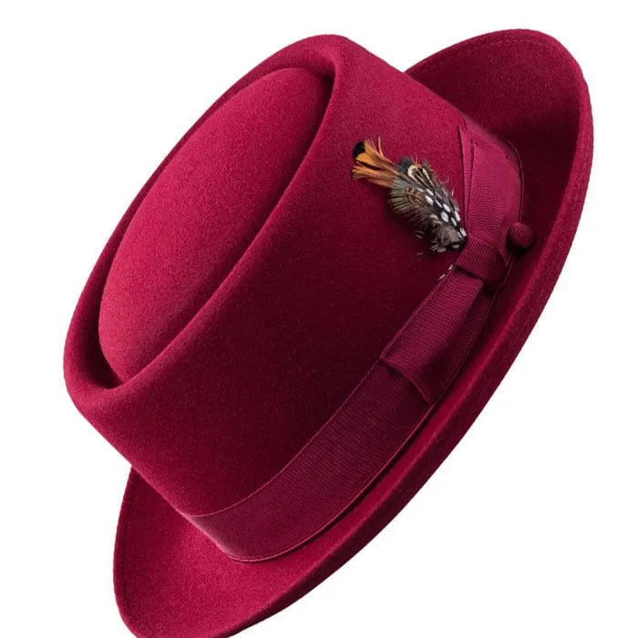 Porkpie Oak Hat-Burgundy