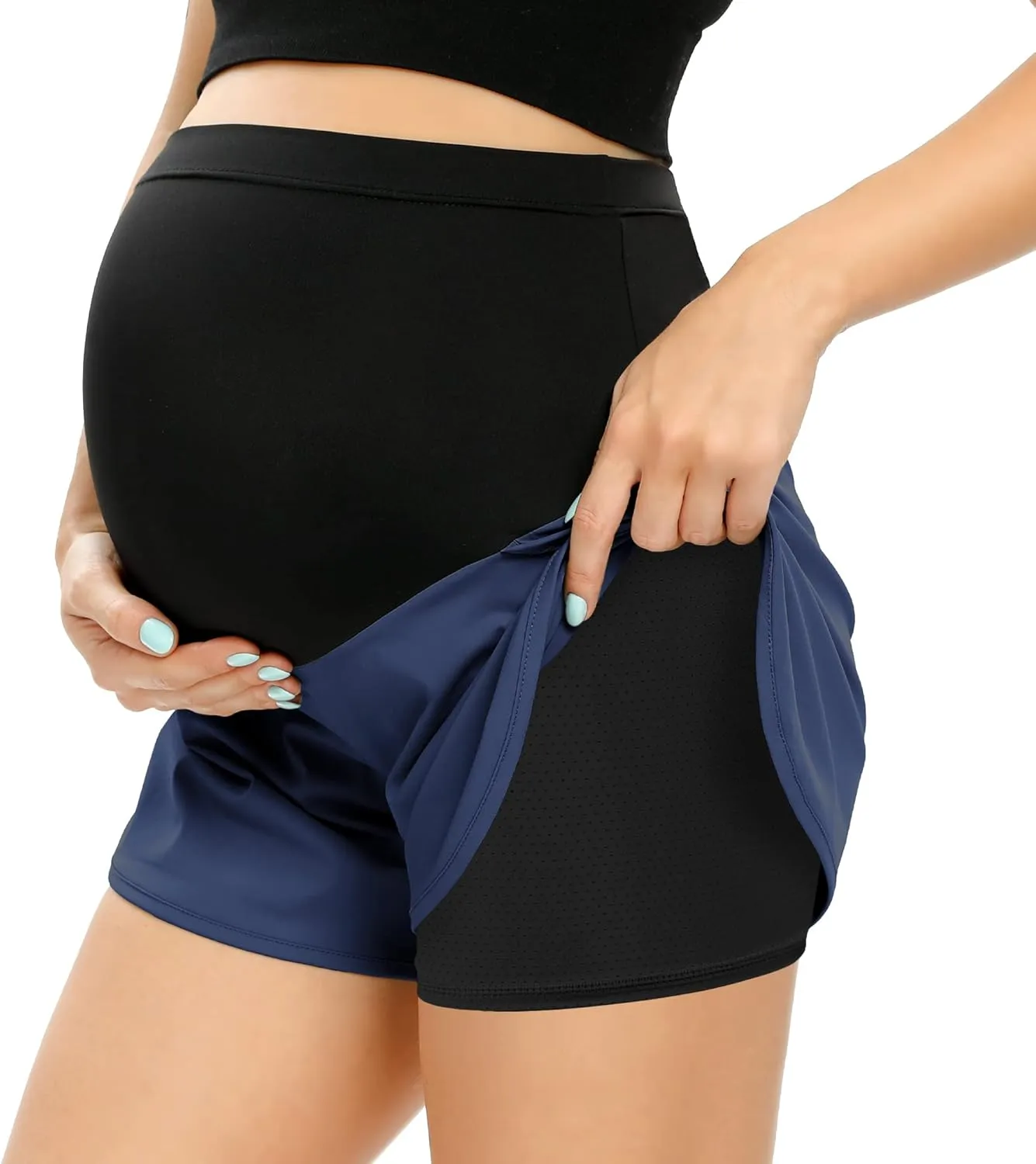 POSHGLAM Womens Maternity Shorts Over Belly Workout Running Casual Summer Pregnancy Shorts