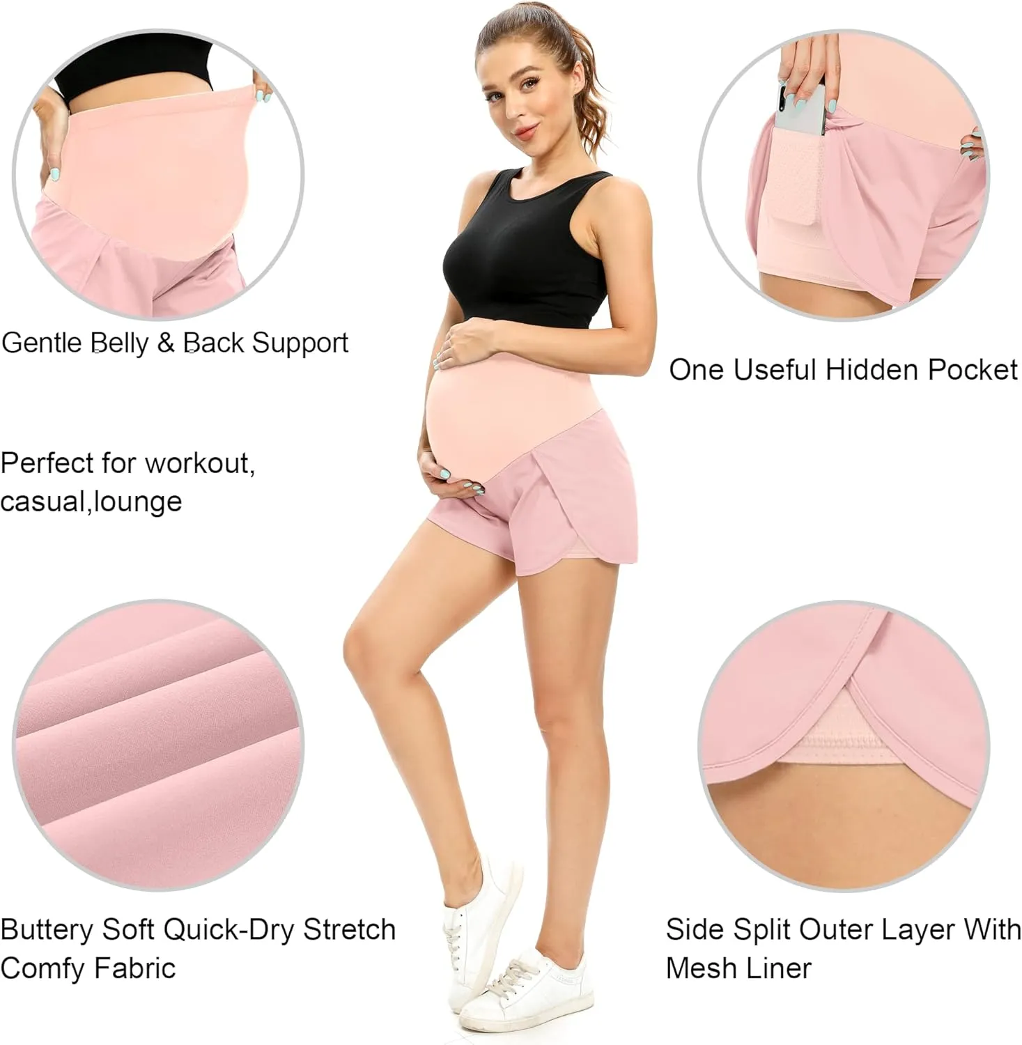 POSHGLAM Womens Maternity Shorts Over Belly Workout Running Casual Summer Pregnancy Shorts