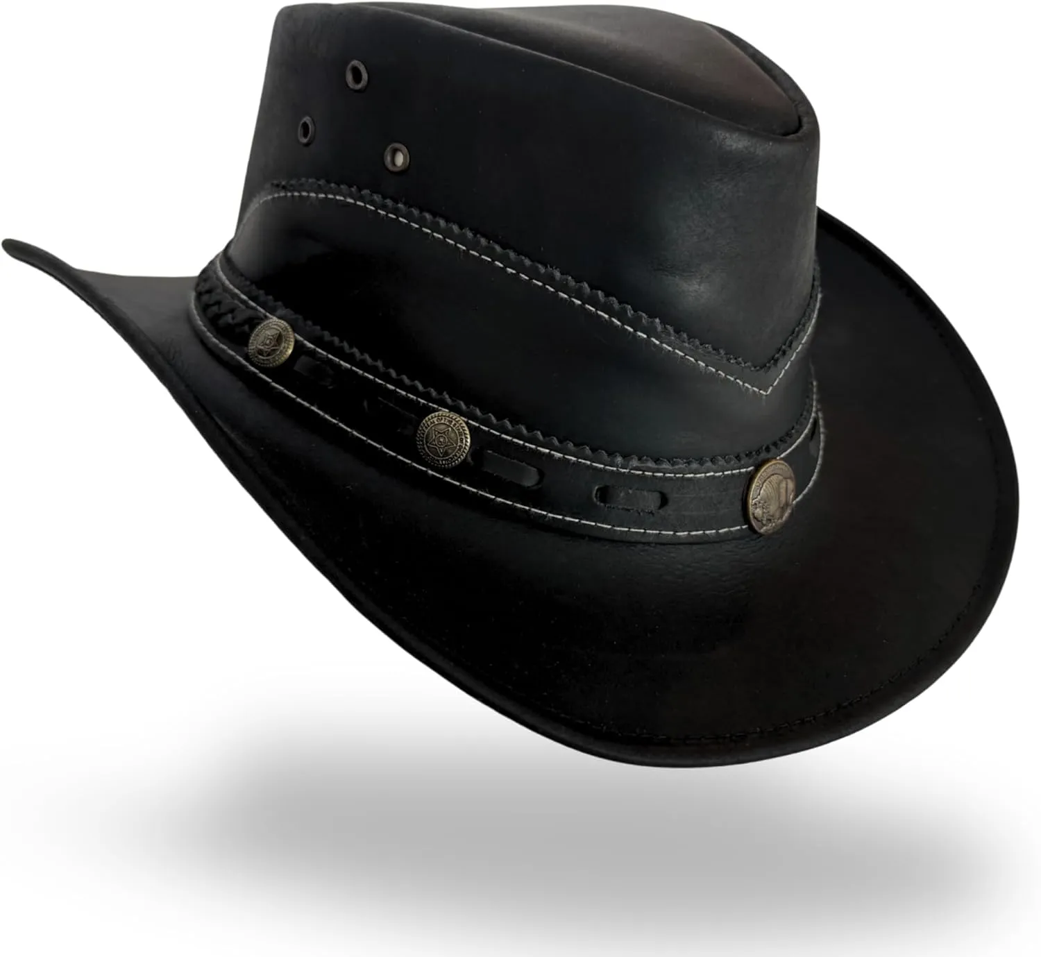 Premium Handcrafted Leather Cowboy Hat with Adjustable String - Classic Western Style