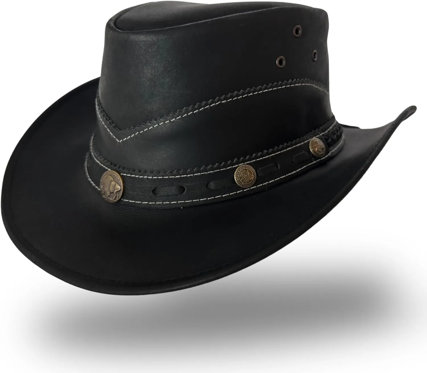 Premium Handcrafted Leather Cowboy Hat with Adjustable String - Classic Western Style