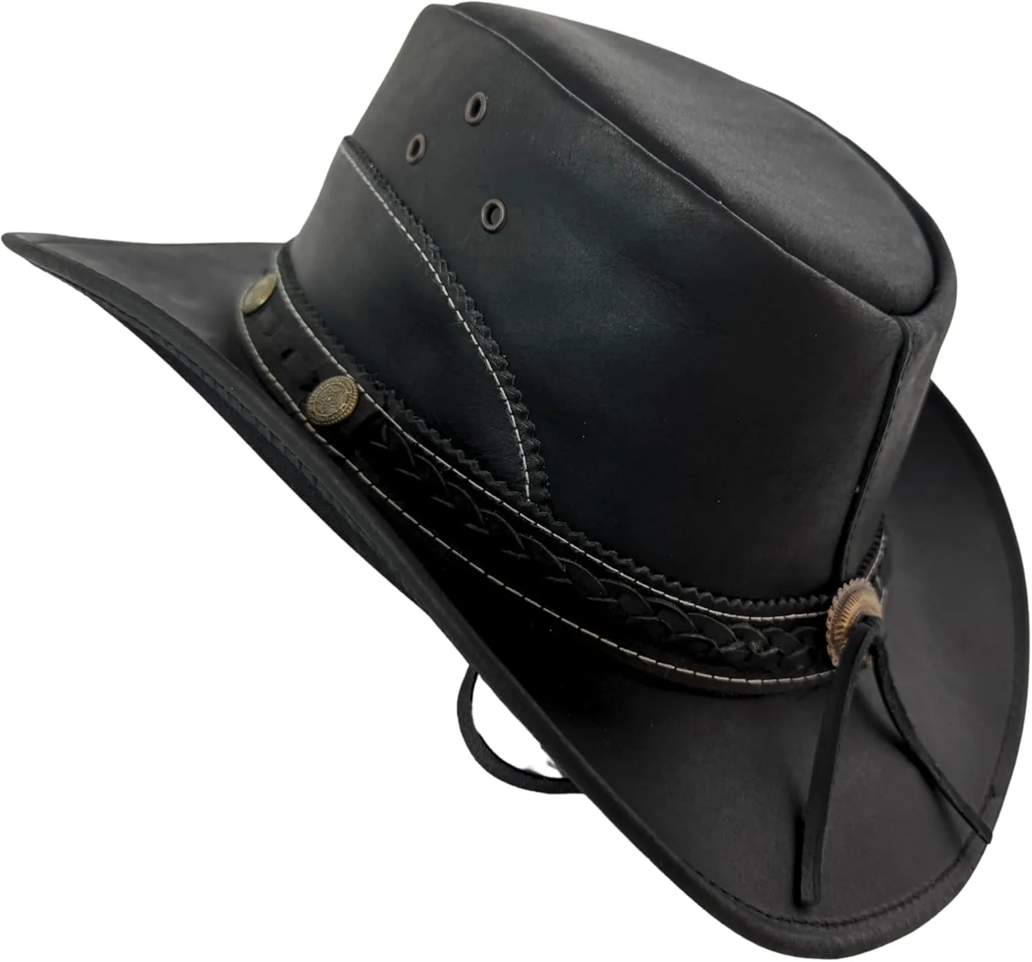 Premium Handcrafted Leather Cowboy Hat with Adjustable String - Classic Western Style