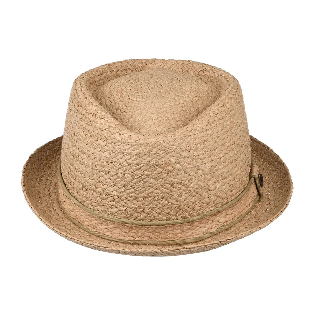 Raffia Straw Diamond Crown Pork Pie Hat - Natural