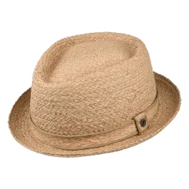 Raffia Straw Diamond Crown Pork Pie Hat - Natural
