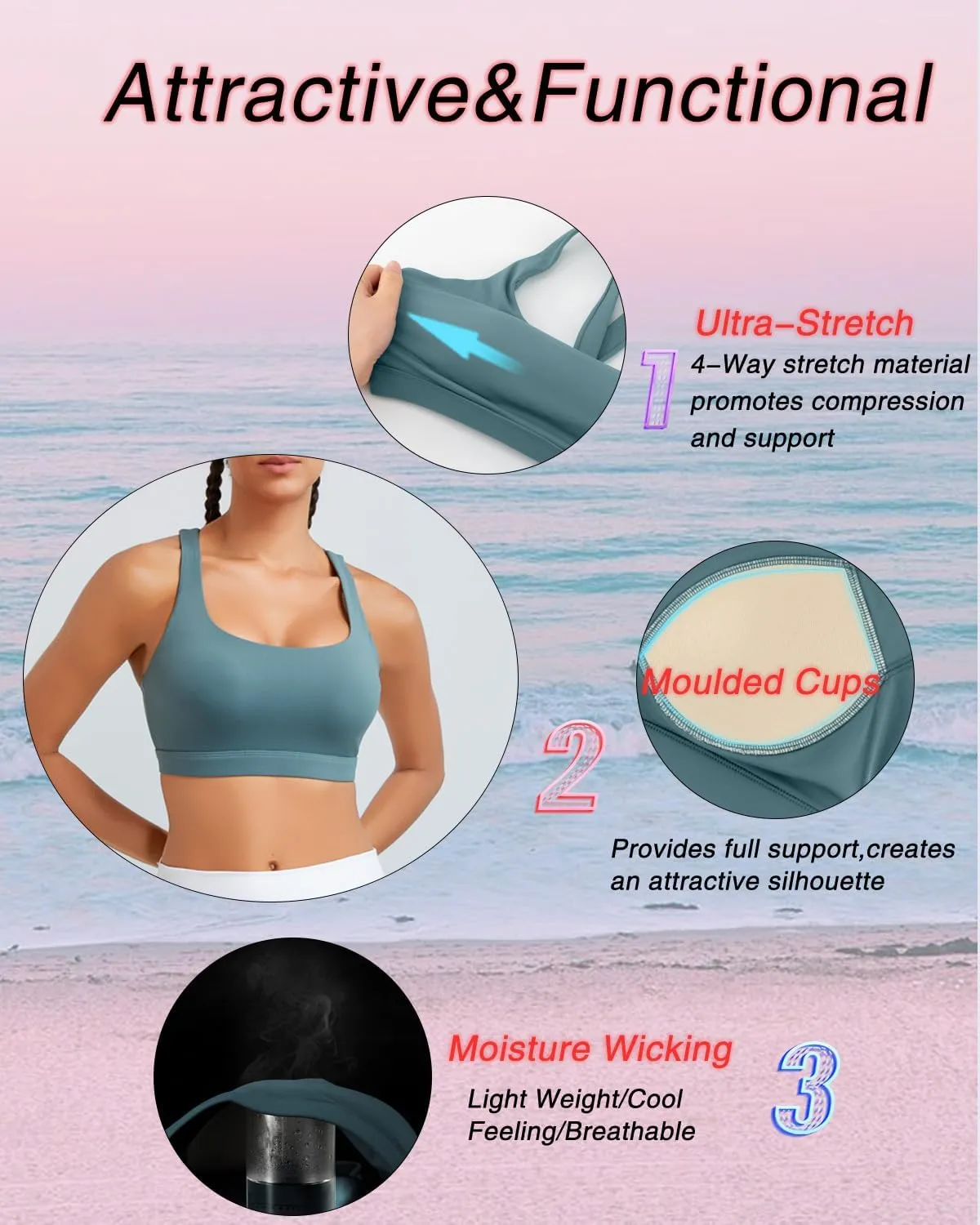 RUNNING GIRL High Impact Sports Bras for Women,Racerback Running Bra Workout Crop Tank Tops Longline Sports Bra Push up