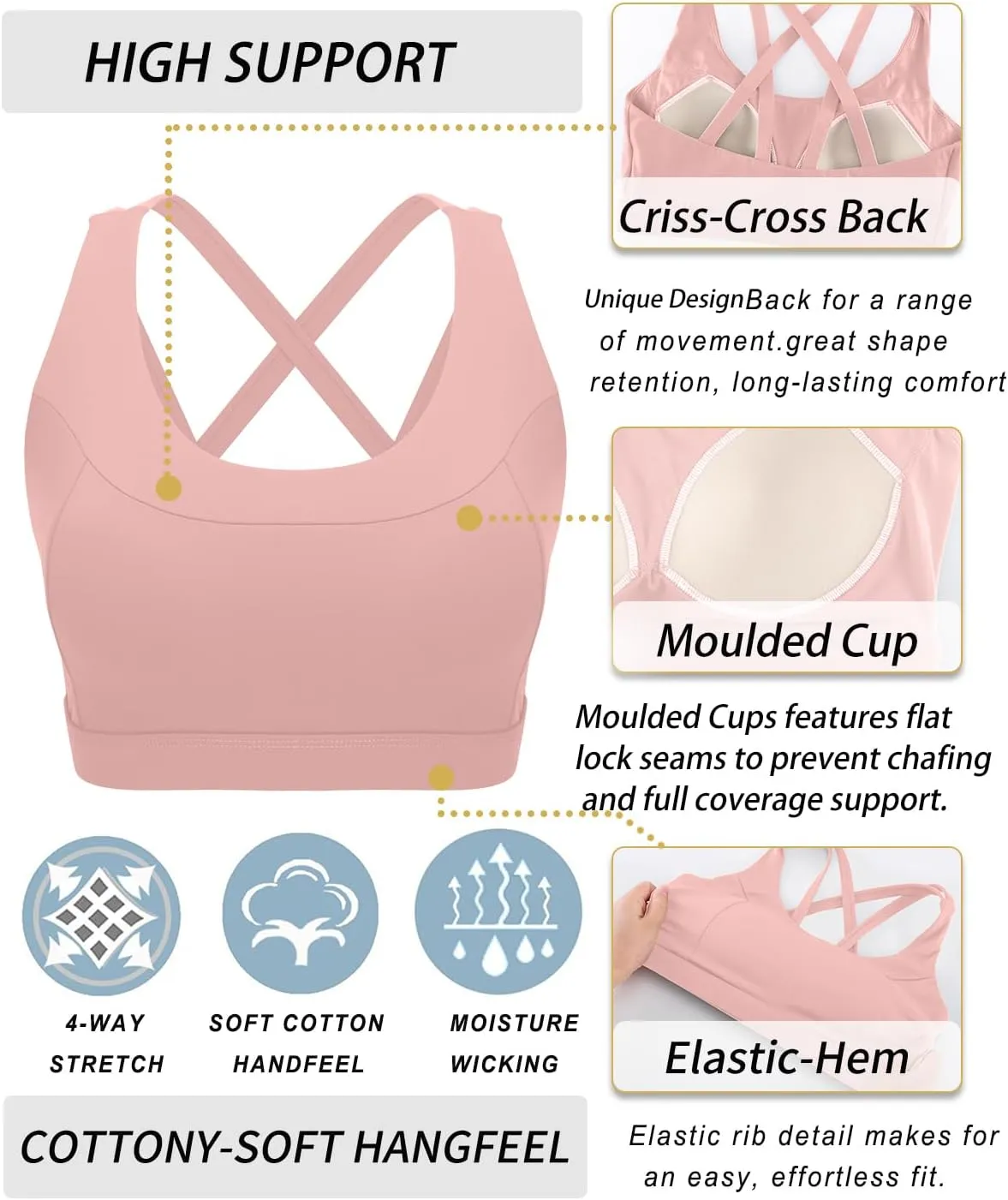RUNNING GIRL Sports Bras for Women,Molded Cup Strappy Running High Support Sports Bras Workout Yoga Bra