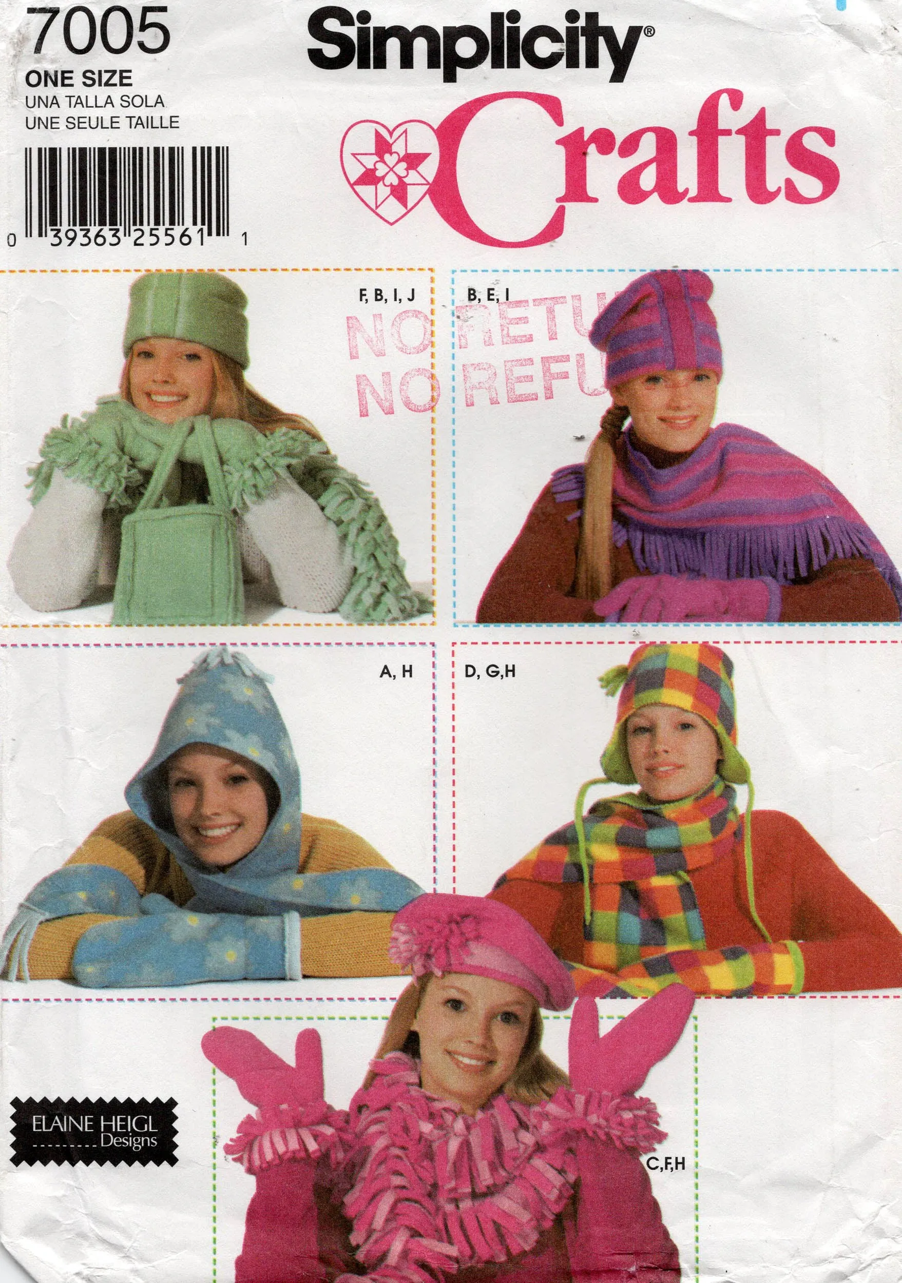 Simplicity 7005 Womens Polar Fleece Winter Hats Scarves Mittens Gloves & Bag Out Of Print Sewing Pattern UNCUT Factory Folded