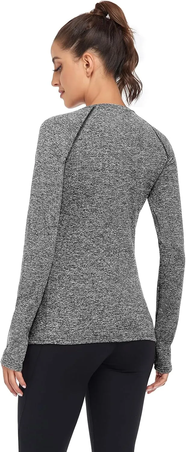 Soneven Women's Thermal Fleece Running Shirts Compression Shirts Quick Dry Workout Pullover Tops with Thumb Holes