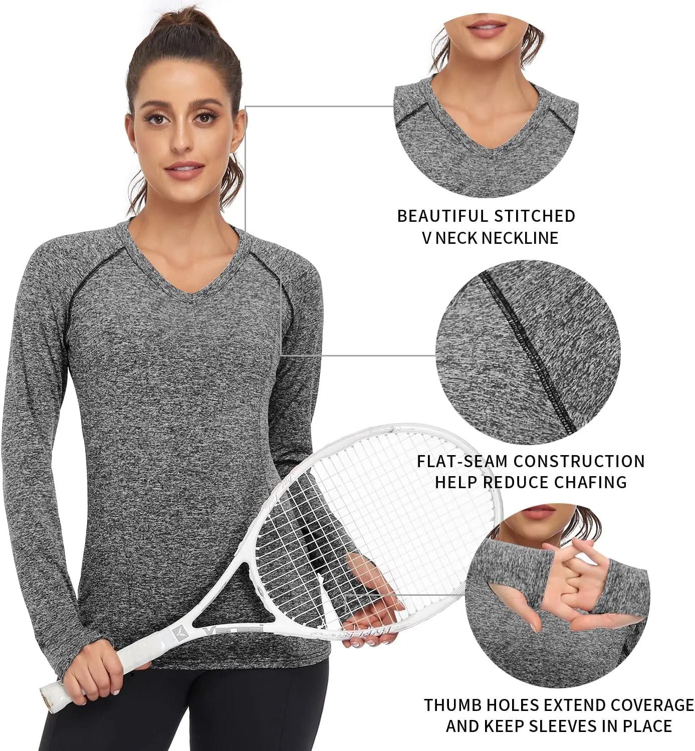 Soneven Women's Thermal Fleece Running Shirts Compression Shirts Quick Dry Workout Pullover Tops with Thumb Holes