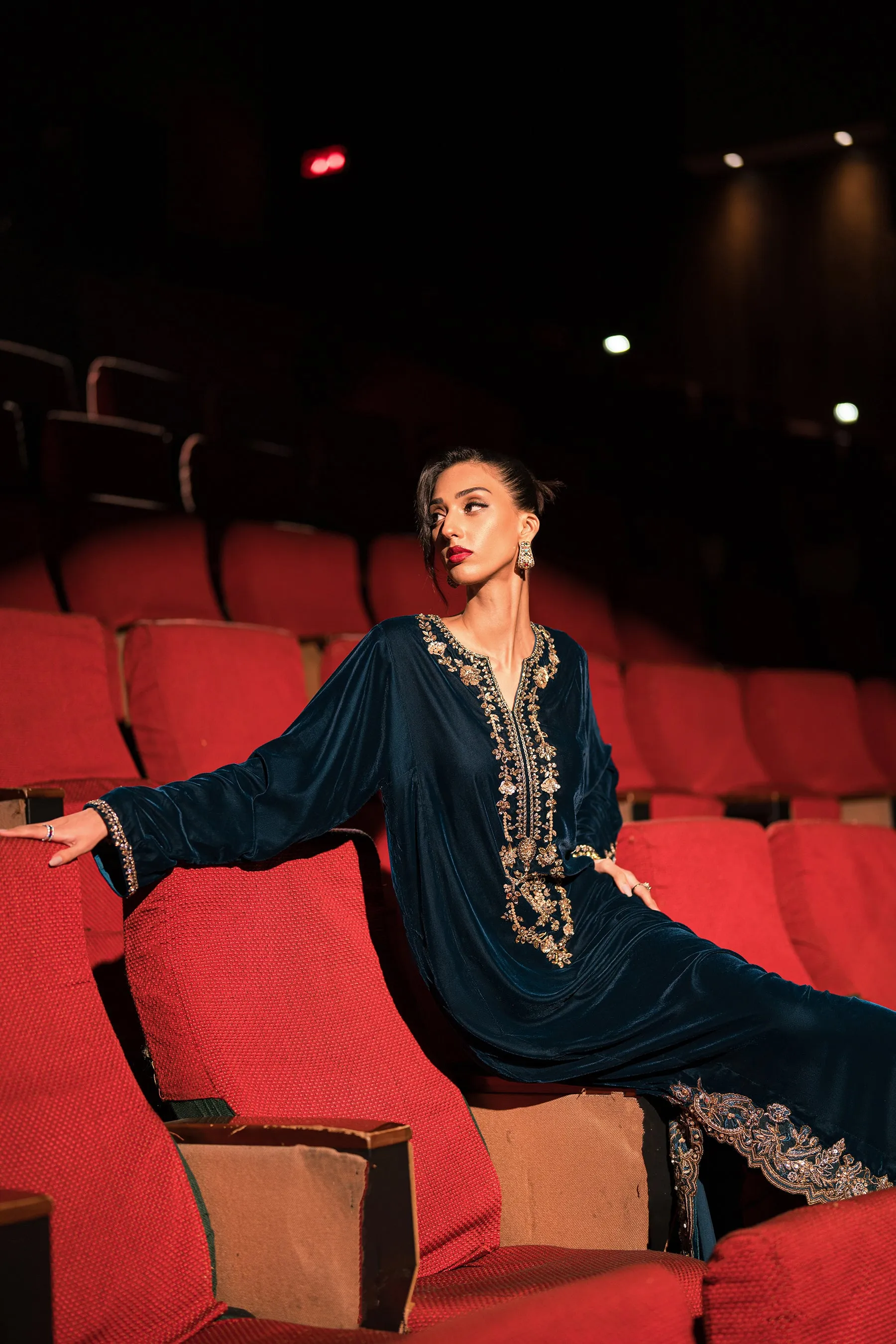 Statement Teal Velvet Kaftan (D-06)