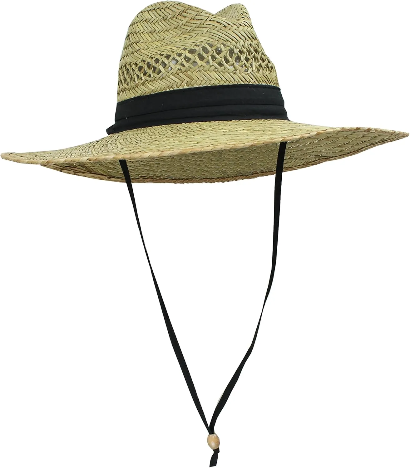 SUN & FUN Men's Straw Outback Lifeguard Sun Hat with Wide Brim, Natural/ Black, One Size / Adjustable