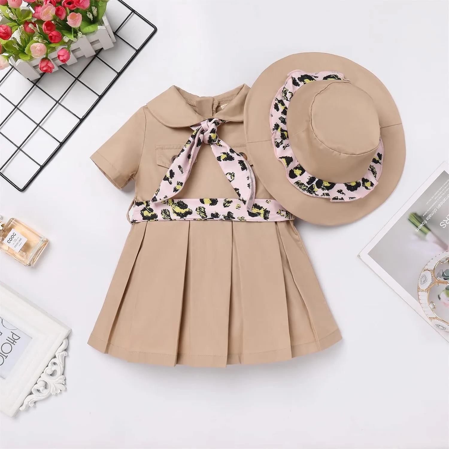 Toddler Baby Girl Birthday Outfit Dress   Hat   Leopard Print Tie Cake Smash Photo Shoot Summer Clothes