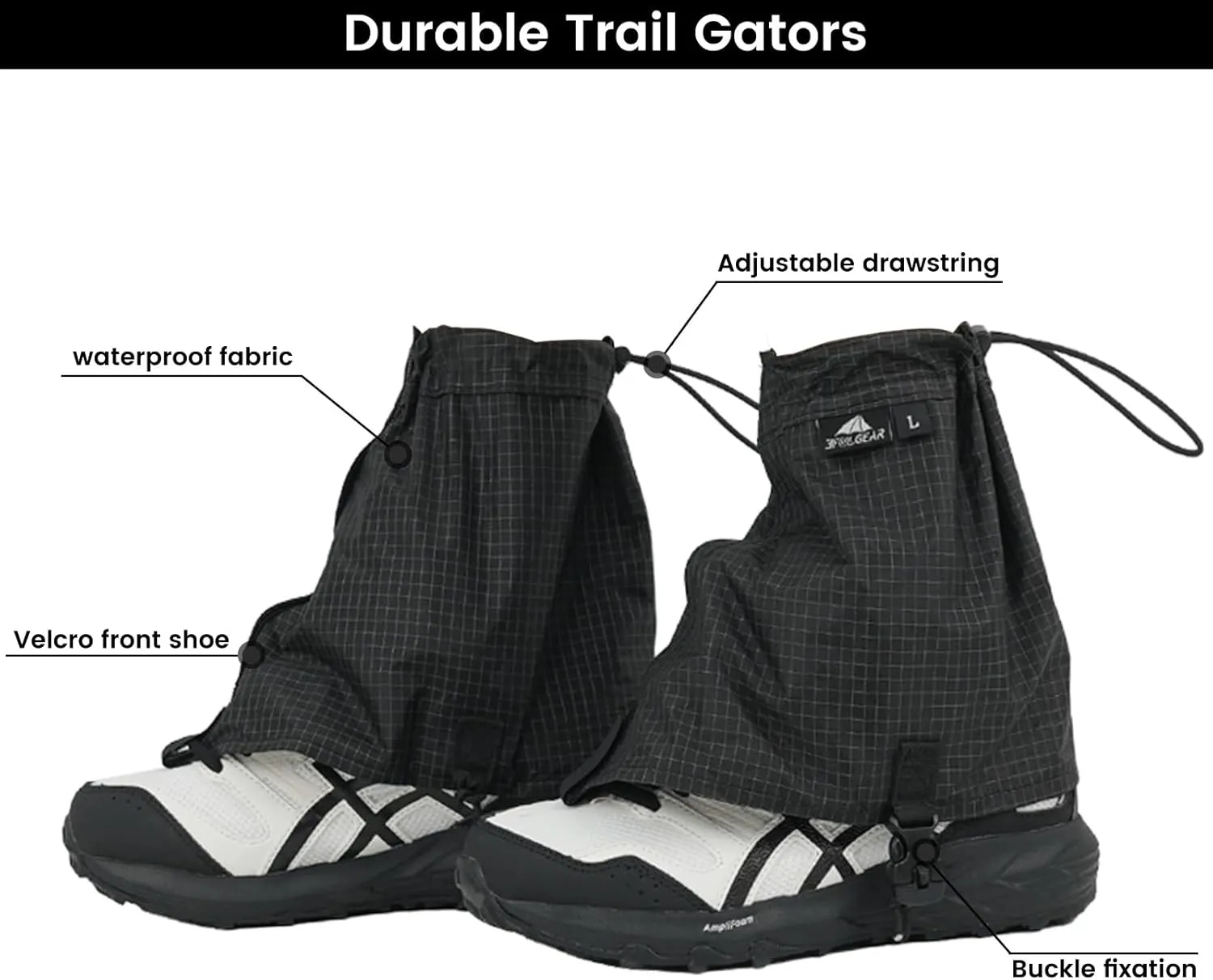 Ultralight Gaiters Waterproof Snow for Hiking Shoes, Lightweight & Adjustable Hiking Boot Gaiters for Men & Women, Leg Gaiters for Skiing, Walking, Climbing, Hunting, Snowshoeing