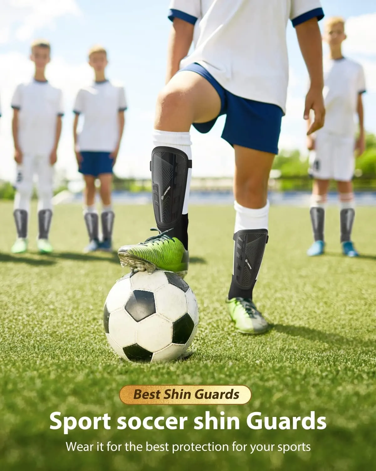 Upgraded Soccer Shin Guards for Kids Youth Adults, CE Certified AirsFish Shin Guard Sleeves Protection Gear for Boys Girls Soccer Games EVA Cushion Reduce Shocks and Injuries