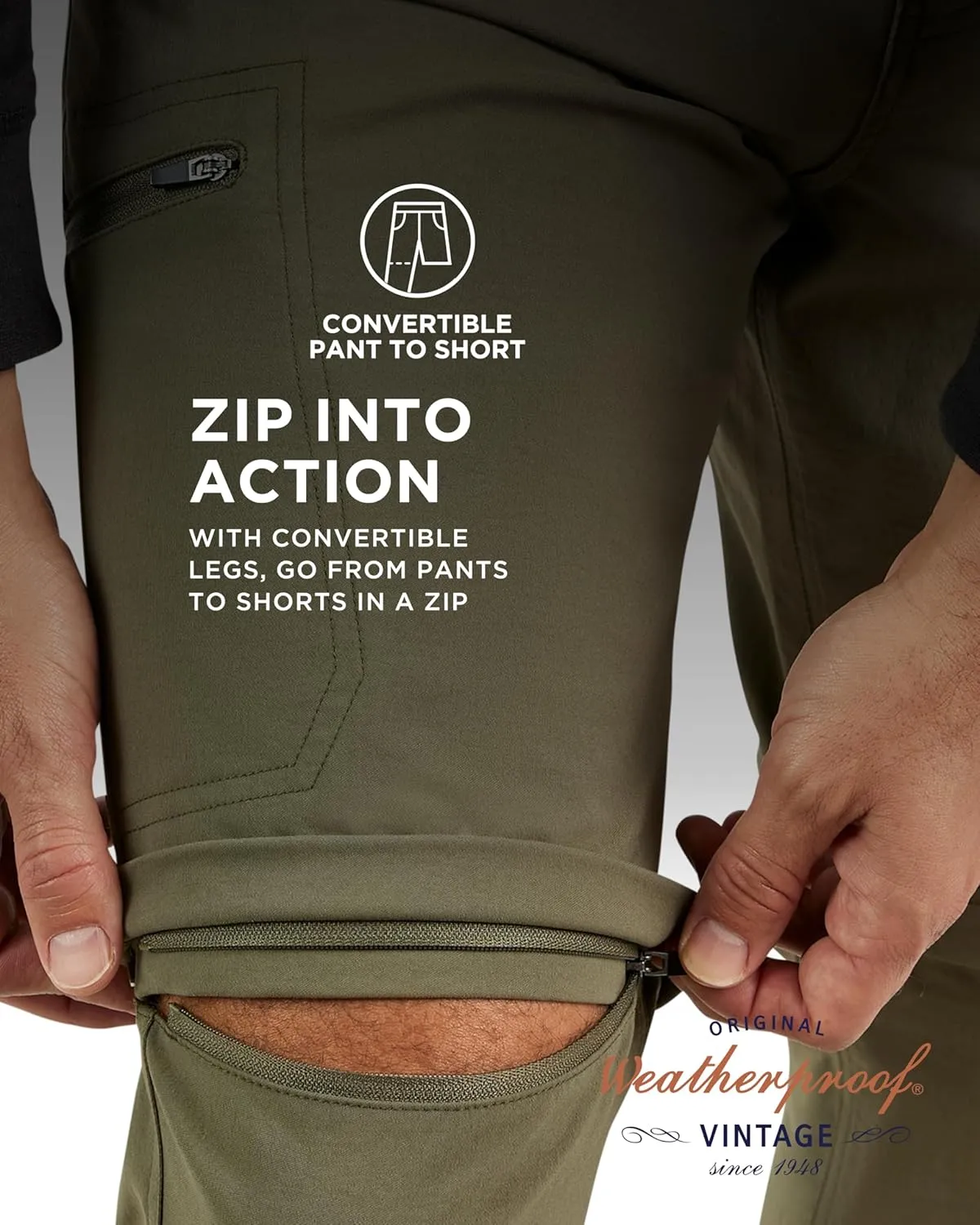Weatherproof Vintage Mens Convertible Pants - Hiking Pants for Mens with Zip-Off to Short | Mens Utility Hiking Travel Pants