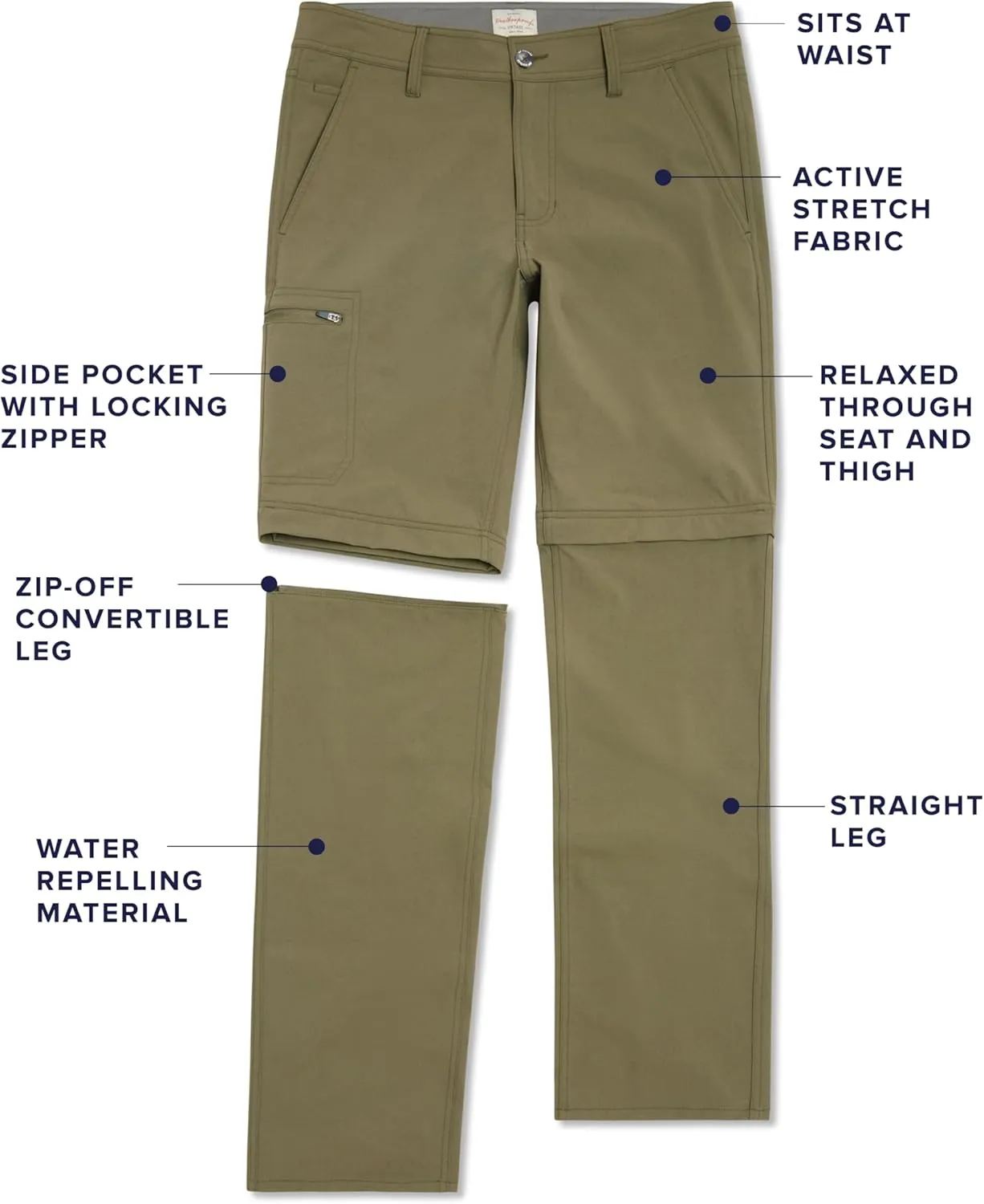 Weatherproof Vintage Mens Convertible Pants - Hiking Pants for Mens with Zip-Off to Short | Mens Utility Hiking Travel Pants