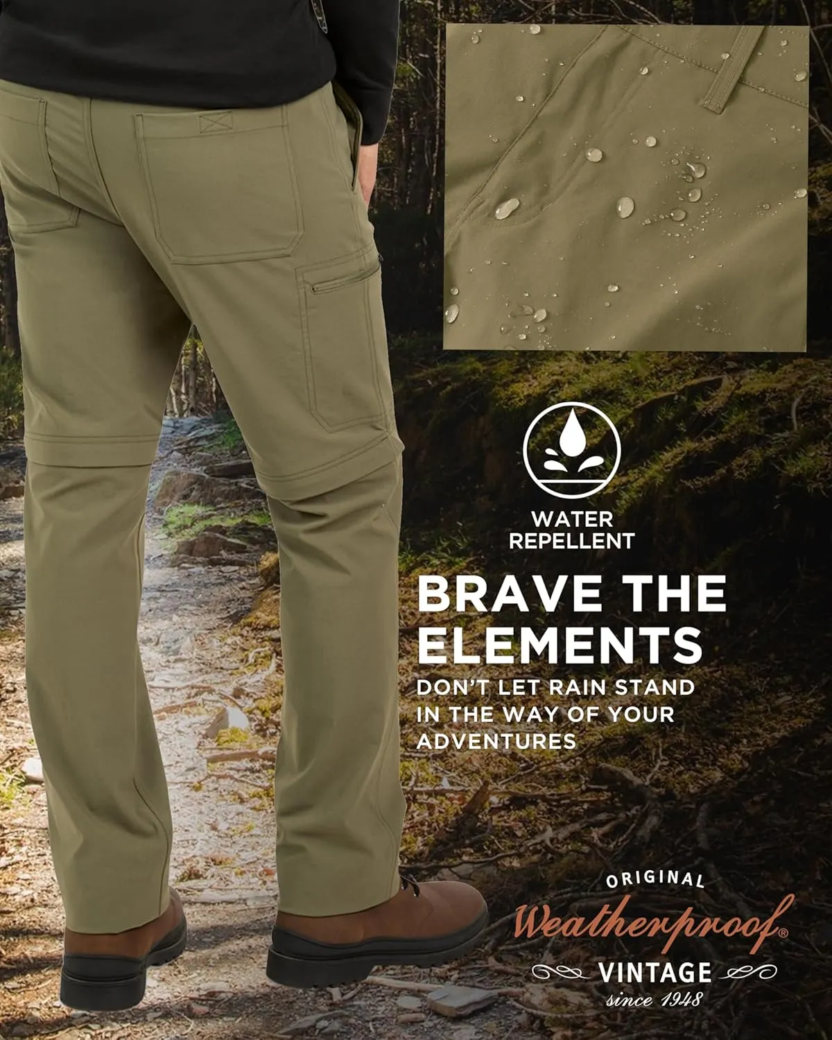 Weatherproof Vintage Mens Convertible Pants - Hiking Pants for Mens with Zip-Off to Short | Mens Utility Hiking Travel Pants