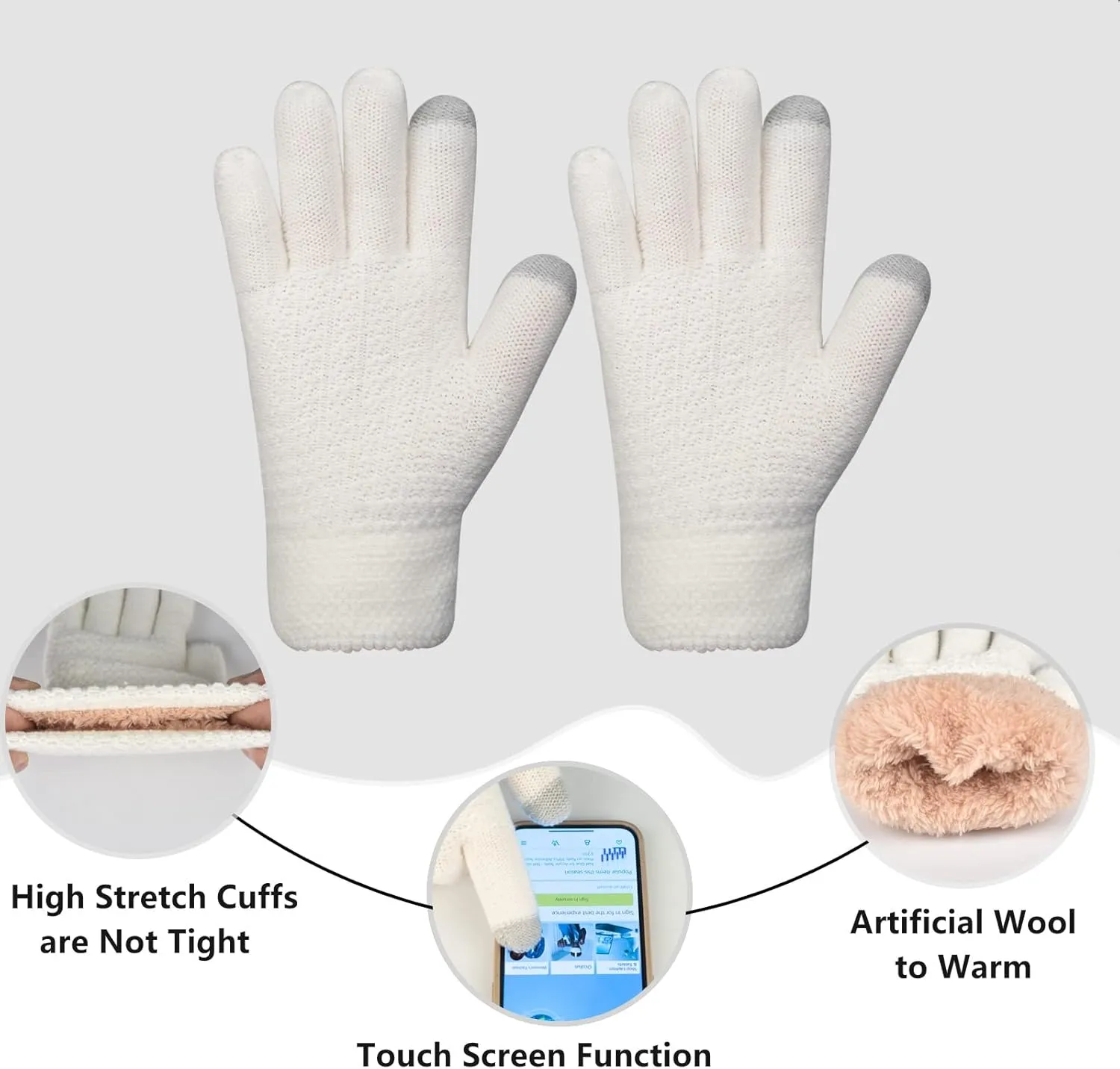 Women Winter Hat Gloves Scarf Set Beanie Warm Fleece Scarves Touchscreen Glove 3 in 1