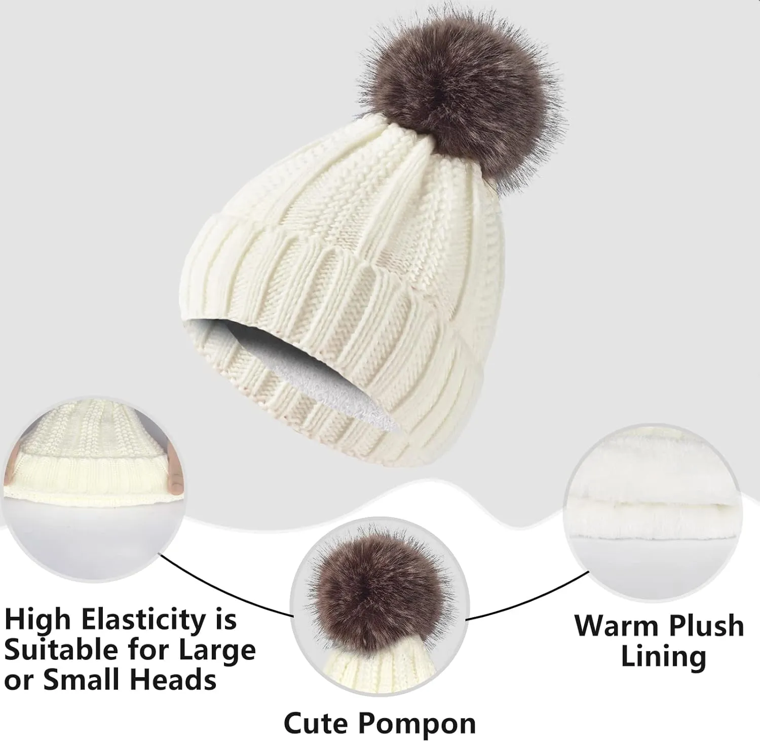 Women Winter Hat Gloves Scarf Set Beanie Warm Fleece Scarves Touchscreen Glove 3 in 1