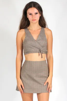 Wrap Crop Top - Beige Plaid