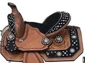 Youth Child Premium Leather Western Barrel Racing Trail Equestrian Pony Miniature Horse Saddle Tack   Headstall, Breast Collar, Reins & Saddle Pad Size 10 to 17