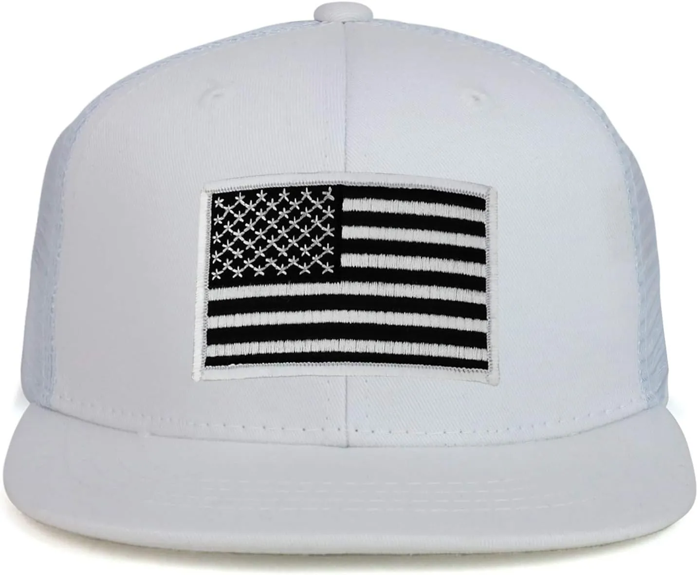 Youth Kid's Black White American Flag Patch Flat Bill Snapback Trucker Cap