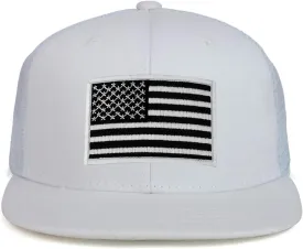 Youth Kid's Black White American Flag Patch Flat Bill Snapback Trucker Cap
